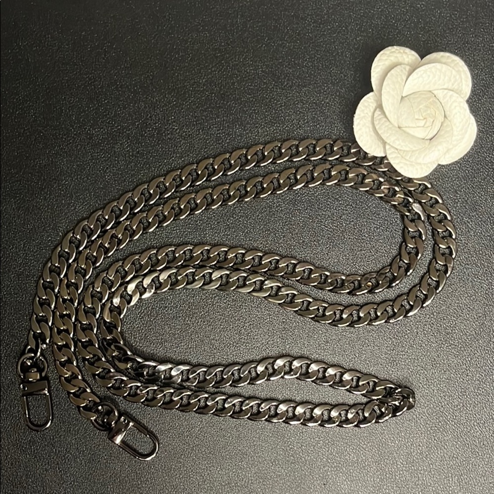 Elegant Gunmetal Crossbody Chain 47” length NWT.
